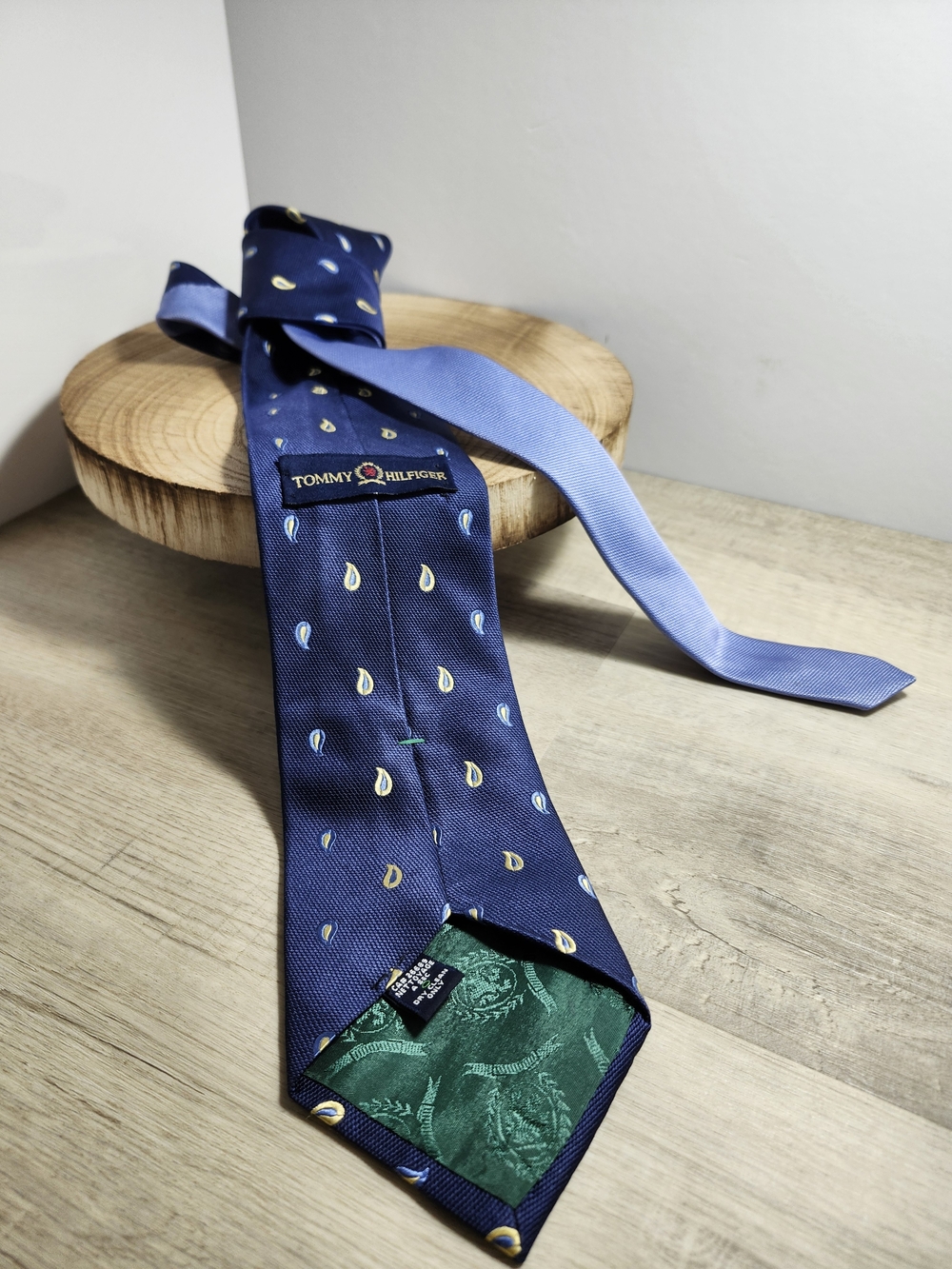 Tommy Hilfiger Silk Navy Tie with Light Blue Paisley Droplets